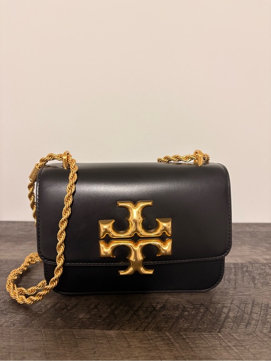 Tory Burch Handbags - Tory Burch Black Leather Crossbody Bag with Gold Logo and Chain